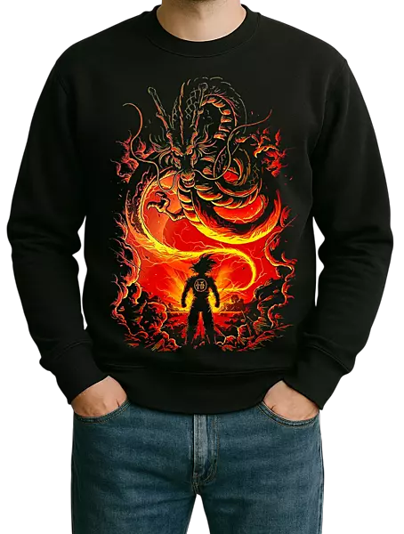 The Eternal Dragon's Call: Premium Shenron & Saiyan Mens Black Sweatshirt