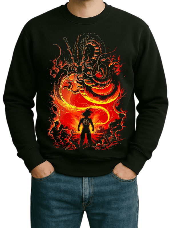 The Eternal Dragon's Call: Premium Shenron & Saiyan Mens Black Sweatshirt