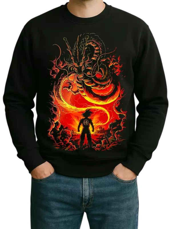 The Eternal Dragon's Call: Premium Shenron & Saiyan Mens Black Sweatshirt