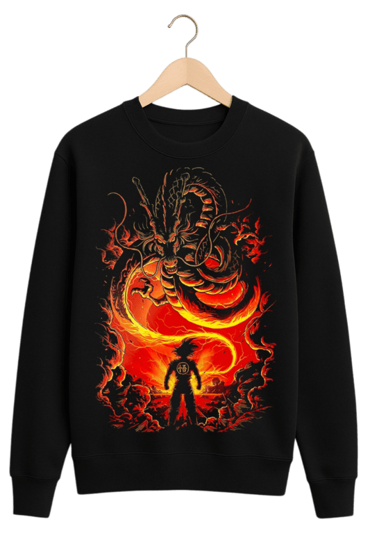 The Eternal Dragon's Call: Premium Shenron & Saiyan Mens Black Sweatshirt