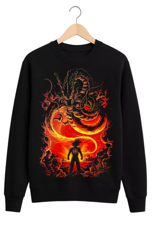 The Eternal Dragon's Call: Premium Shenron & Saiyan Mens Black Sweatshirt