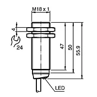 Pepperl+Fuchs NBB5-18GM50-E2 Inductive Proximity Sensor, M18, PNP, Normally Open, 5 mm
