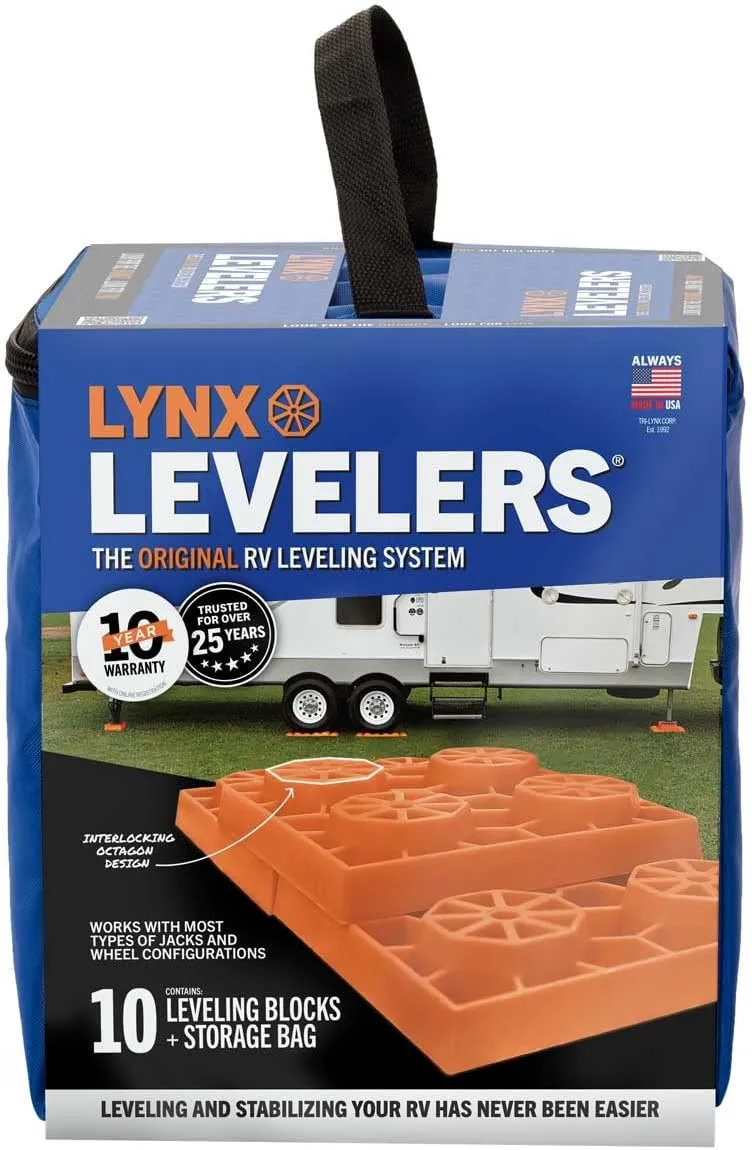 Tri-Lynx Lynx Levelers RV/Trailer/Motorhome Interlocking Leveling Blocks 10 Pack Orange