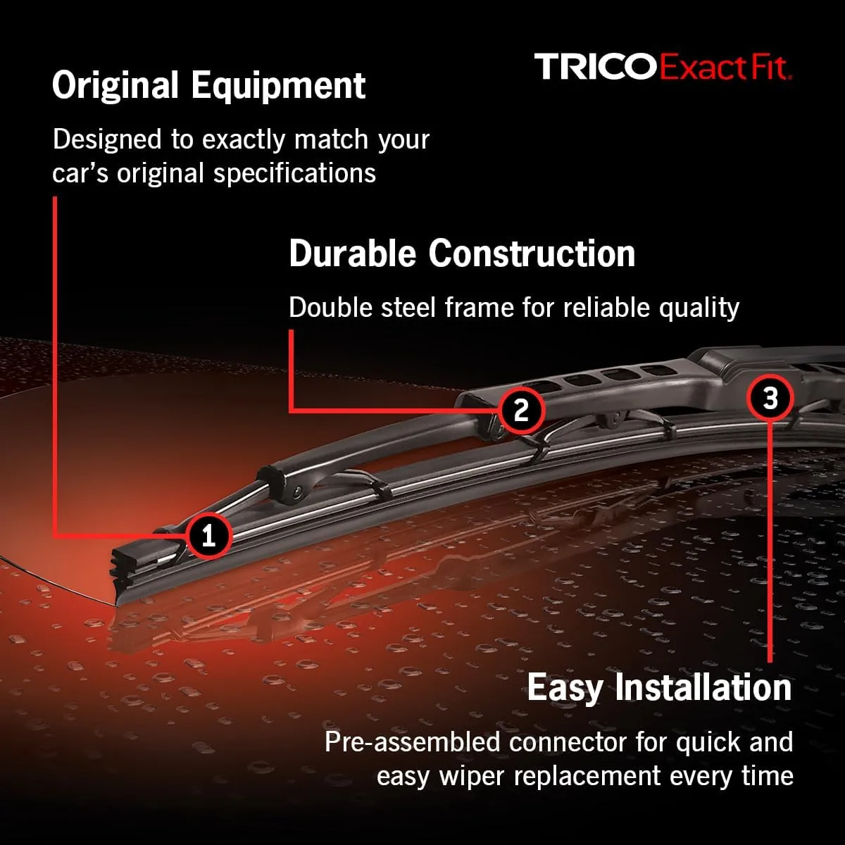 TRICO Exact Fit 20-2, Conventional Windshield 20 Inch Wiper Blade - Fits Chevy Corvette, Ford Tempo, Ford E-150