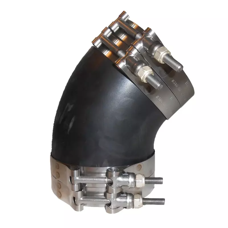 Trident Marine Trl-445-S/S Black Epdm Rubber 45-Degree Marine Wet Exhaust Elbow with 4 Stainless Steel T-Bolt Clamps, 4"