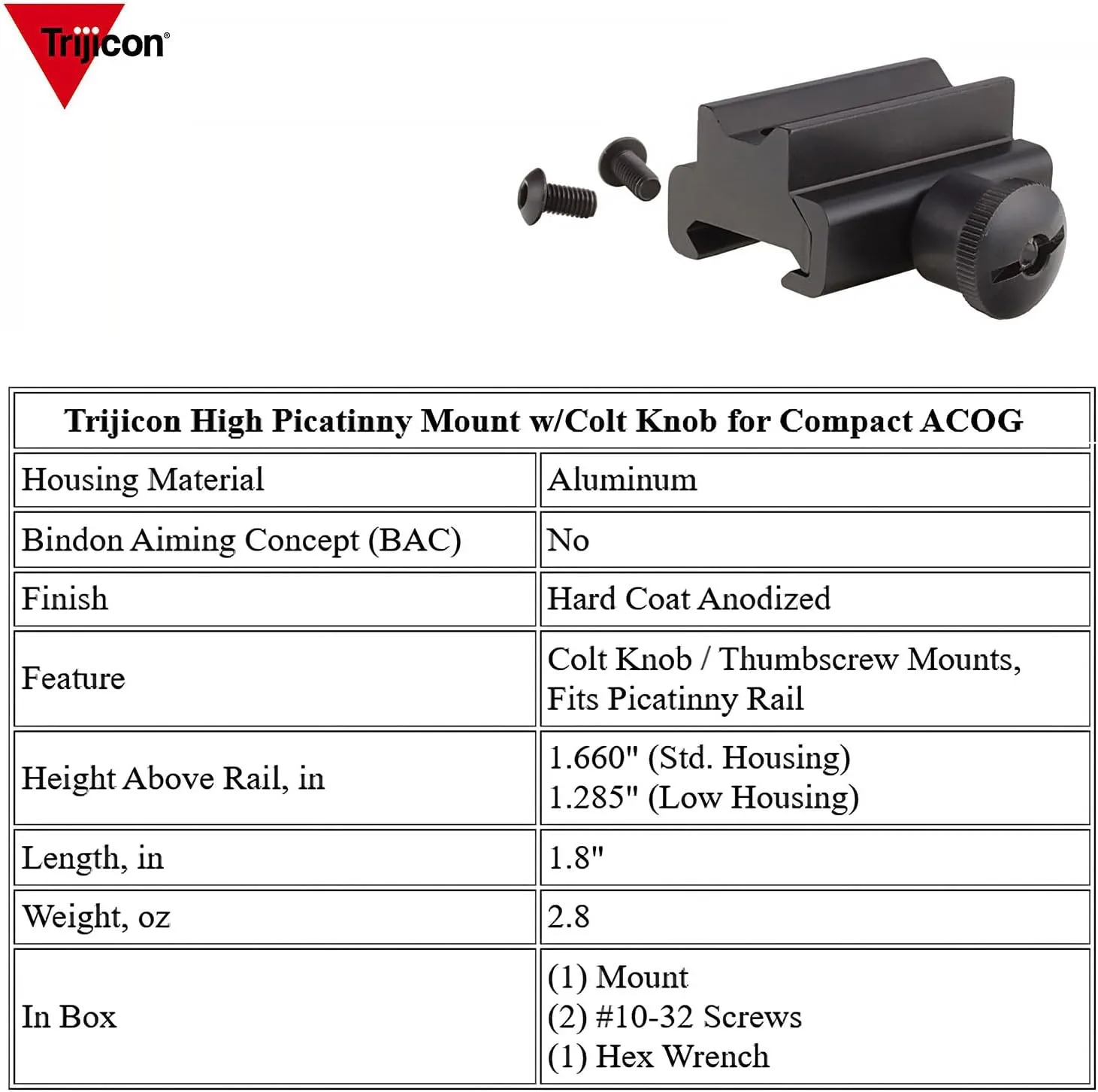 High Picatinny Mount w/Colt Knob for Compact ACOG