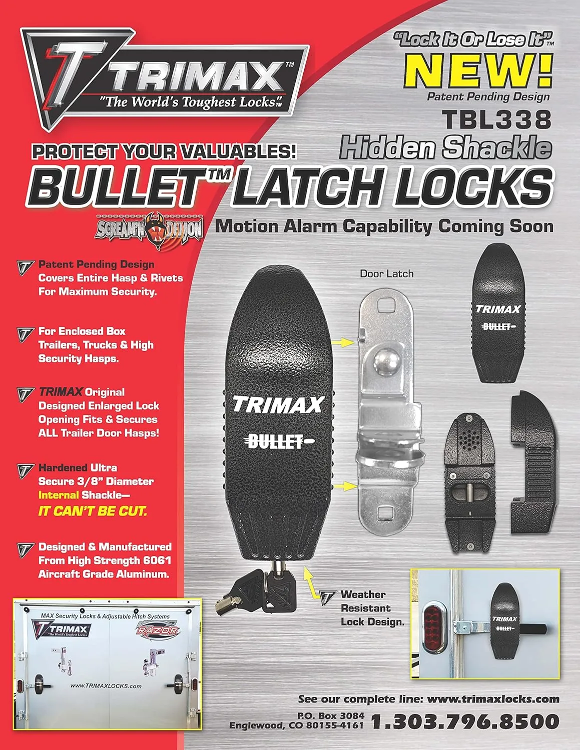 Trimax TBL338 Bullet Latch Lock Internal Shackle Trailer Door Lock, Universal Fit