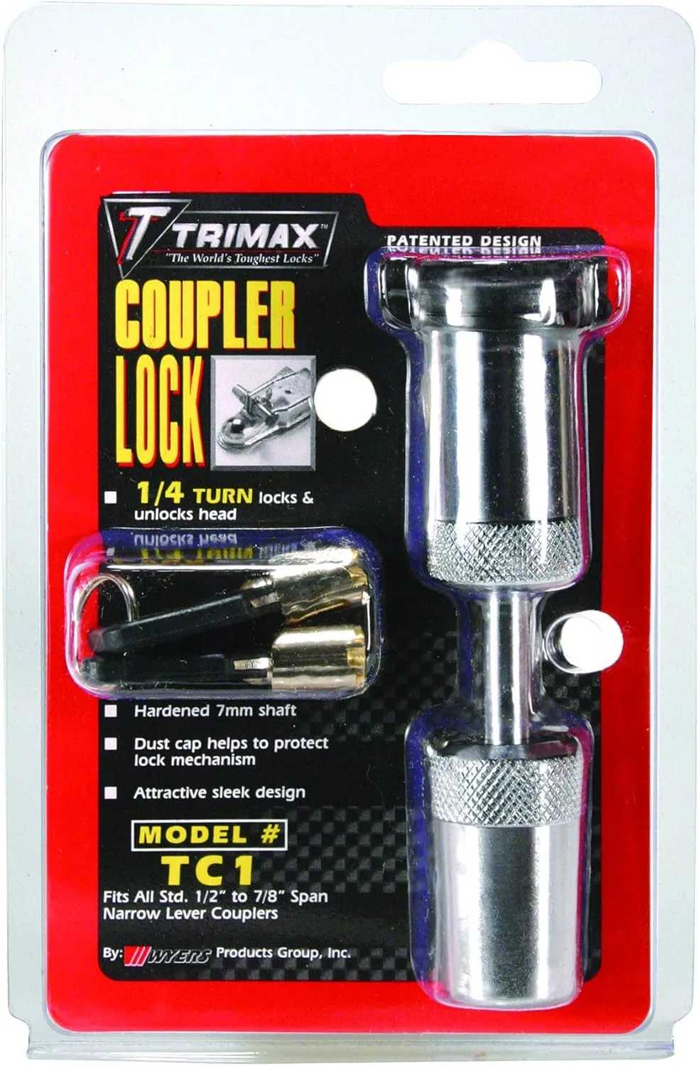 Trimax TC1 Coupler Lock - Fits up to 7/8" Span, Chrome