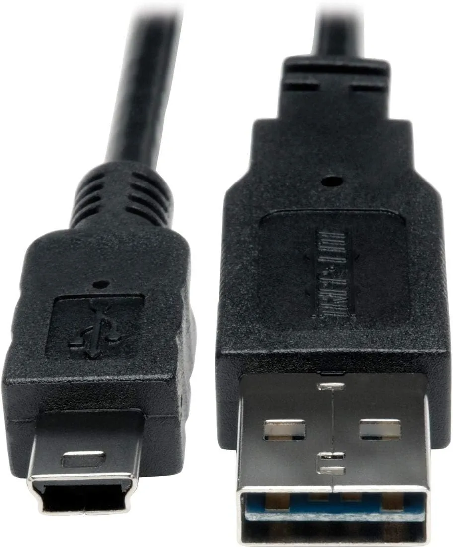 Tripp Lite Universal Reversible USB 2.0 Hi-Speed Converter Adapter Cable (Reversible A to 5Pin Mini-B M/M) 1-ft. UR030-001, Black