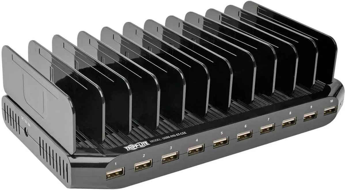10-Port USB Charging Station with Adjustable Storage, 12V 8A (96W) USB Charger