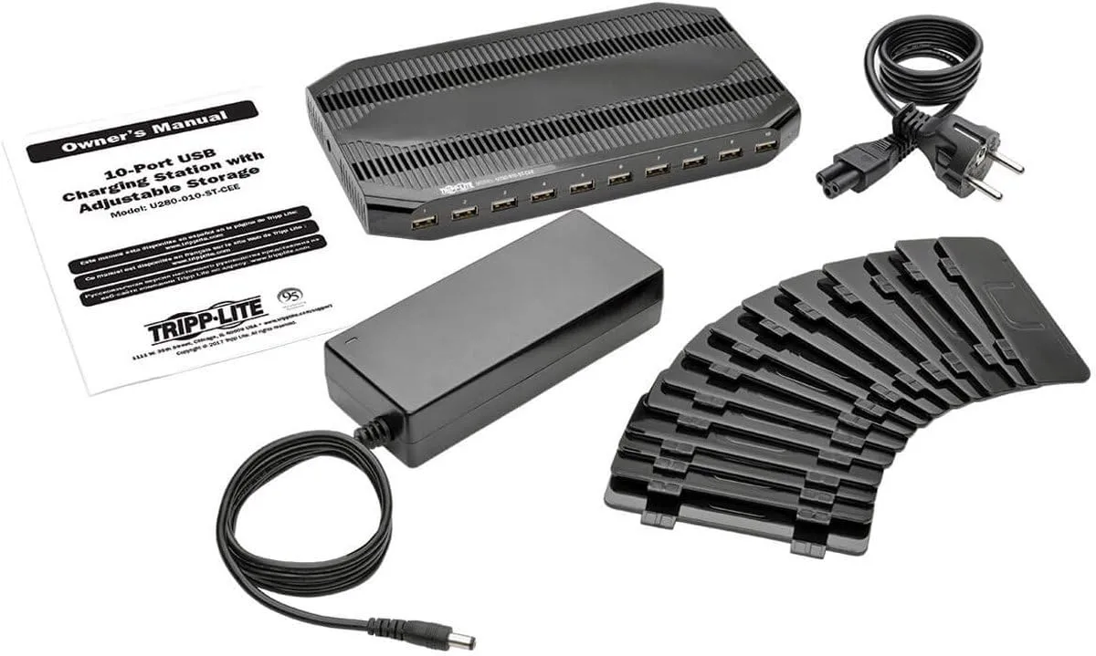 10-Port USB Charging Station with Adjustable Storage, 12V 8A (96W) USB Charger