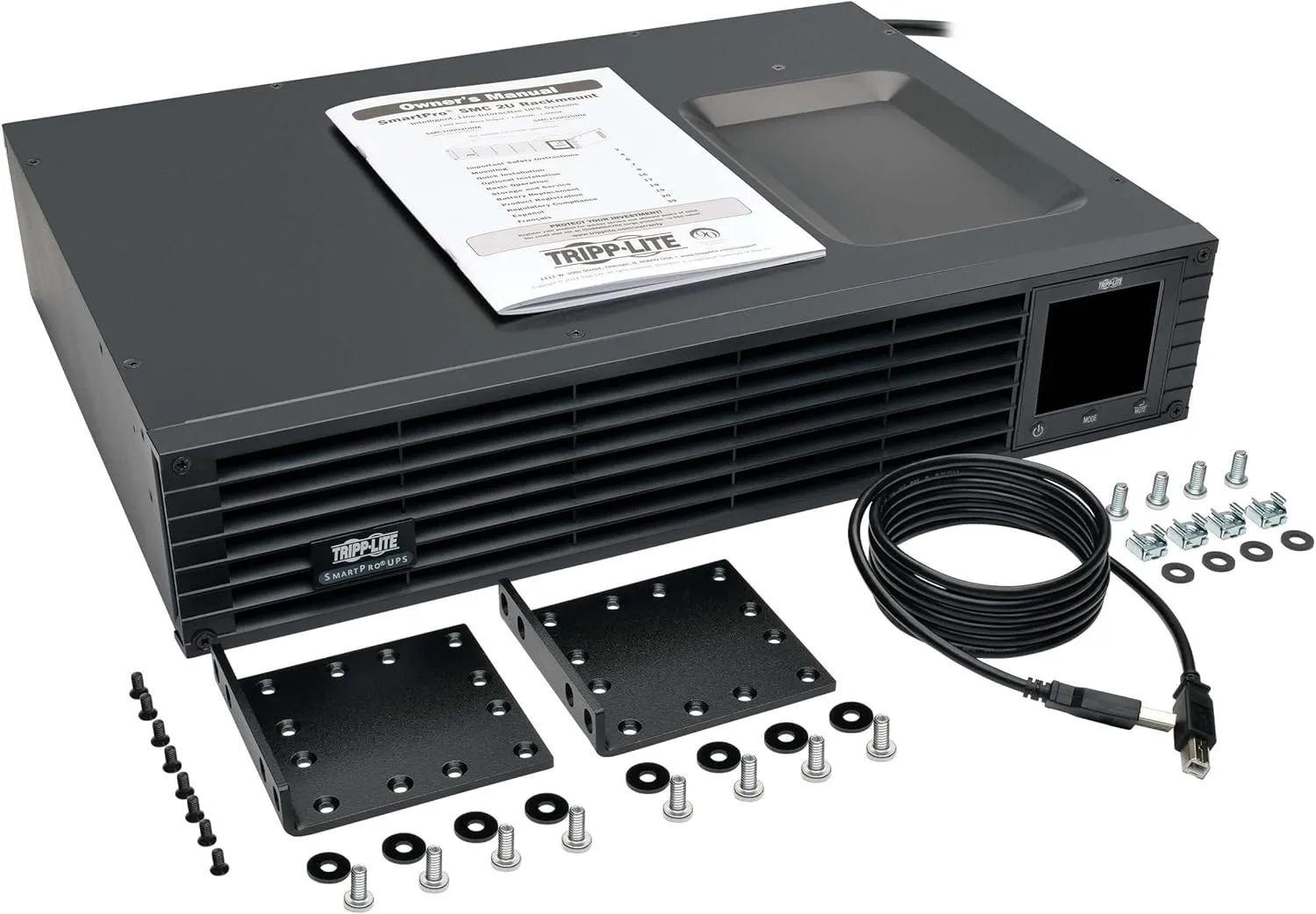 Tripp Lite 1000VA Sine Wave UPS Battery Backup, LCD, 700W AVR Line-Interactive, 2U Rackmount, USB, DB9 (SMC10002URM), Black