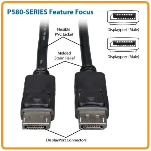 Tripp Lite DisplayPort Cable with Latches (M/M), DP to DP, 4K x 2K, 3-ft. (P580-003), Black, 1 Count (Pack of 1)