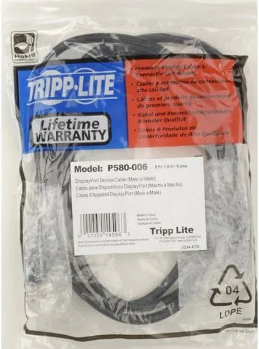 Tripp Lite DisplayPort Cable with Latches (M/M), DP to DP, 4K x 2K, 3-ft. (P580-003), Black, 1 Count (Pack of 1)