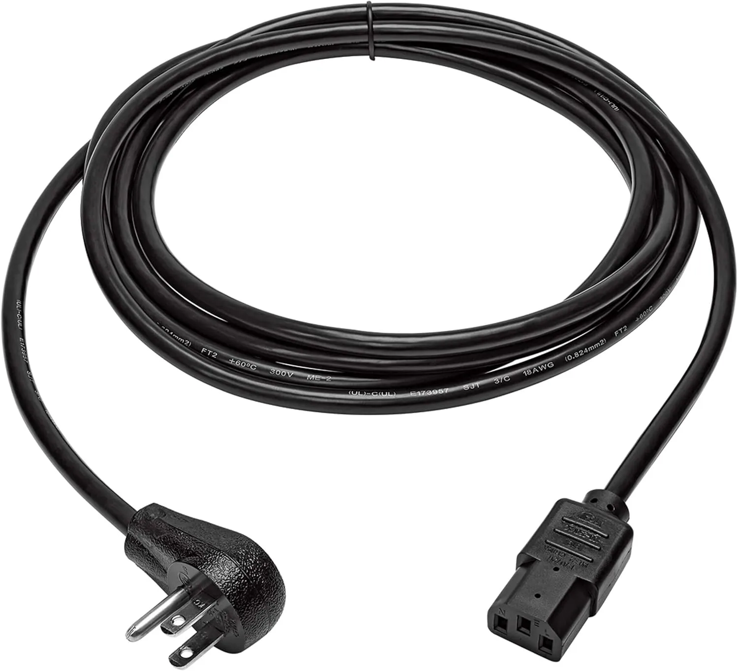 Eaton Tripp Lite Series Desktop Computer AC Power Cord, Right-Angle NEMA 5-15P to C13 - 10A, 125V, 18 AWG, 10 ft. (3.05 m)