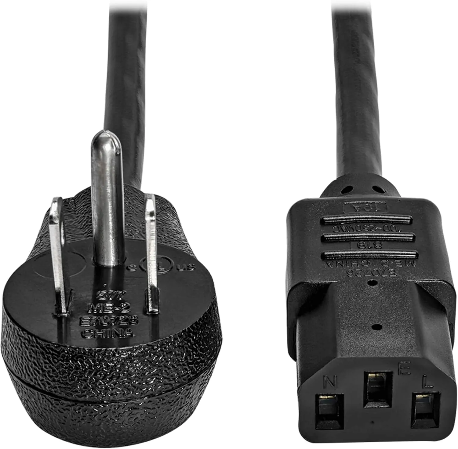 Eaton Tripp Lite Series Desktop Computer AC Power Cord, Right-Angle NEMA 5-15P to C13 - 10A, 125V, 18 AWG, 10 ft. (3.05 m)