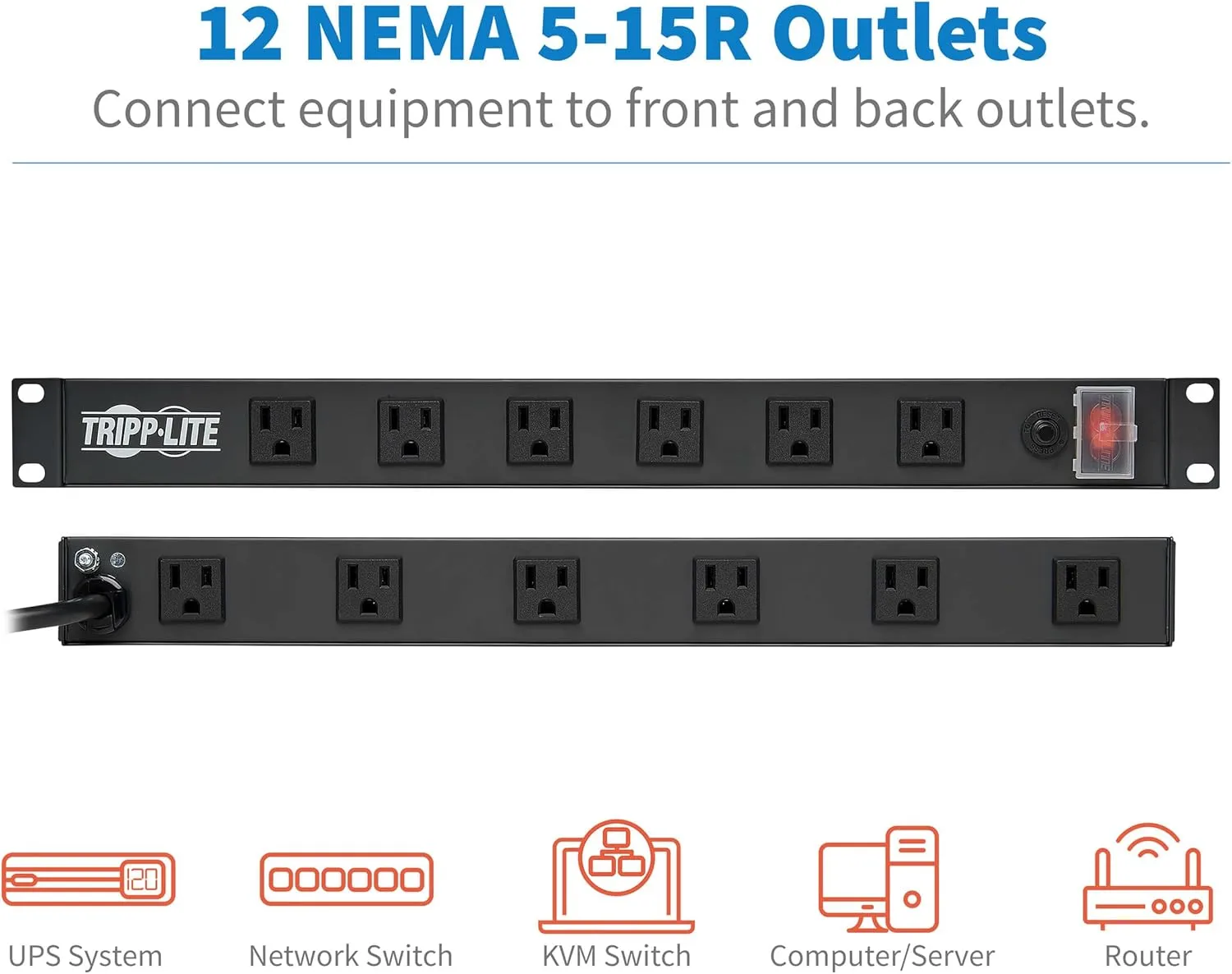 Tripp Lite 1U Rackmount Power Strip PDU, 15A 120V, 15ft Cord