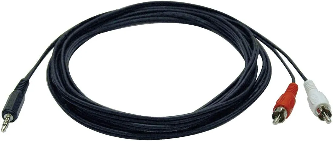 Tripp Lite 3.5mm Mini Stereo to Two RCA Audio Y Splitter Adapter Cable (3.5mm M to 2x RCA M), 12-ft.(P314-012)