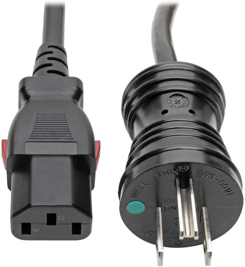 TRIPP LITE NEMA 5-15P to Locking C13 Power Cord, 18 AWG 10A/125V