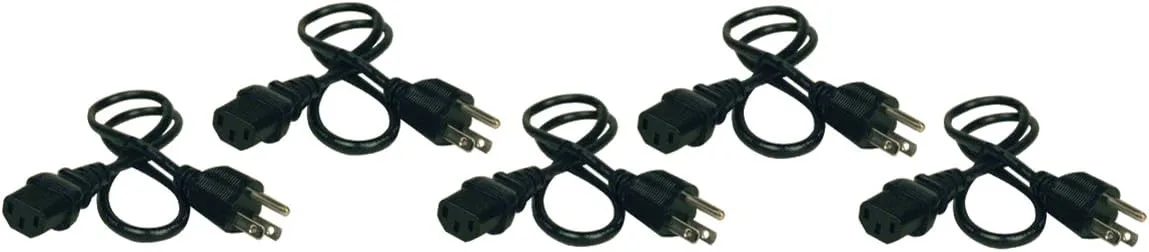Eaton Tripp Lite Series Desktop Computer Power Cord, NEMA 5-15P to C13, 5-Pack - 10A, 125V, 18 AWG, 2 ft. (0.61 m)