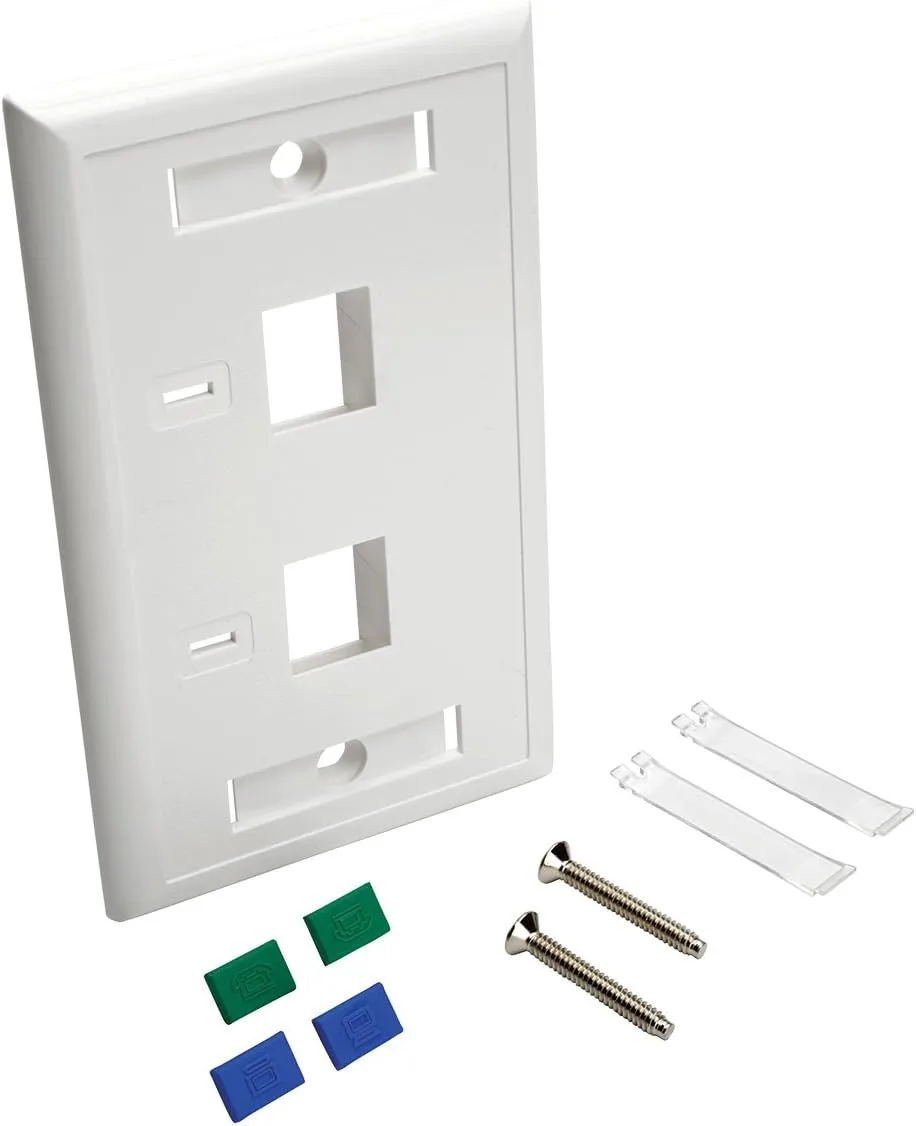 Tripp Lite Dual Outlet RJ45 Universal Keystone Face Plate / Wall Plate White, 2-Port(N042-001-WH)