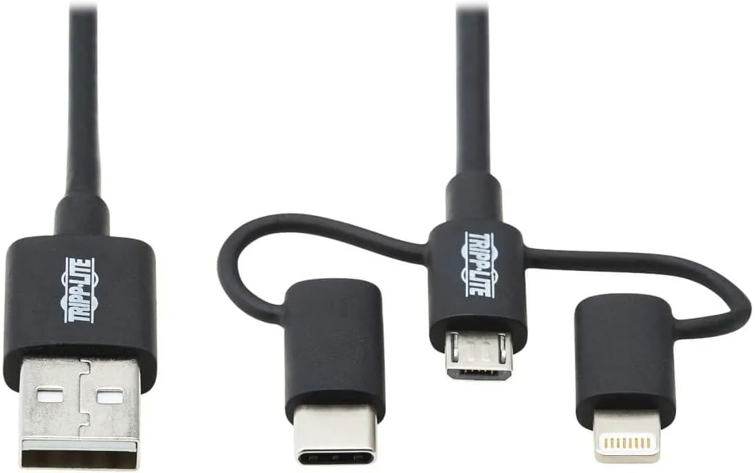 Tripp Lite 3 in 1 Multi Charging USB Cable, USB-A to Lightning, USB Micro B, and USB-C Universal All in One Charger Cable