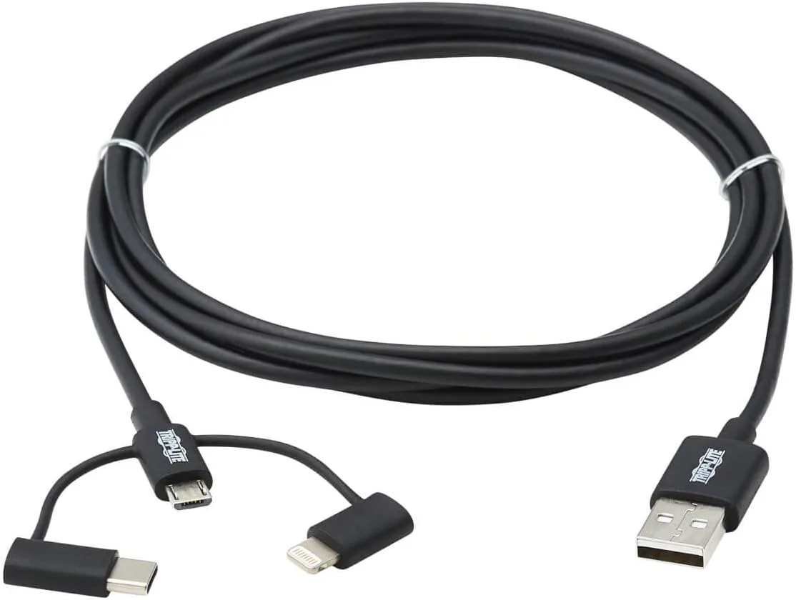 Tripp Lite 3 in 1 Multi Charging USB Cable, USB-A to Lightning, USB Micro B, and USB-C Universal All in One Charger Cable