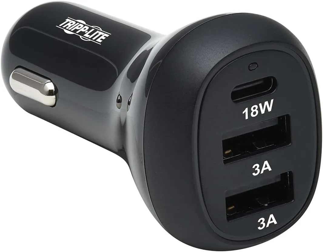 Tripp Lite USB Car Charger, 3 Port USB Car Charger, 36W Max - USB-C PD 3.0 Up to 18W, 2 USB-A QC 3.0 Up to 36W