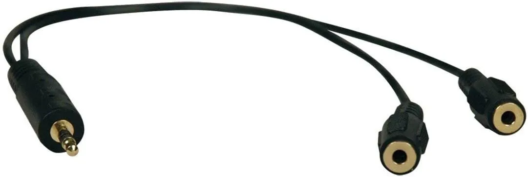 Tripp Lite 3.5mm Mini Stereo Cable adapter Y Splitter for Speakers and Headphones (M to 2x F) 1-ft.(P313-001)