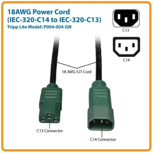 Tripp Lite Standard Computer Power Extension Cord 10A, 18AWG (IEC-320-C14 to IEC-320-C13) 4-ft.
