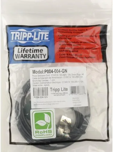 Tripp Lite Standard Computer Power Extension Cord 10A, 18AWG (IEC-320-C14 to IEC-320-C13) 4-ft.