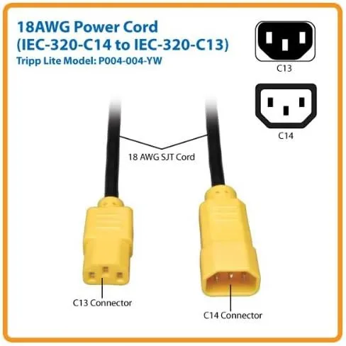 Tripp Lite Standard Computer Power Extension Cord 10A, 18AWG (IEC-320-C14 to IEC-320-C13) 4-ft.