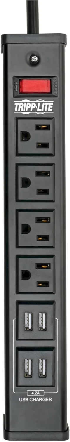 Tripp Lite 4 Outlet Surge Protector Power Strip, 6ft Cord, 450 Joules, 4 USB Charging Ports, Led, 10K Insurance (TLM446USBB)