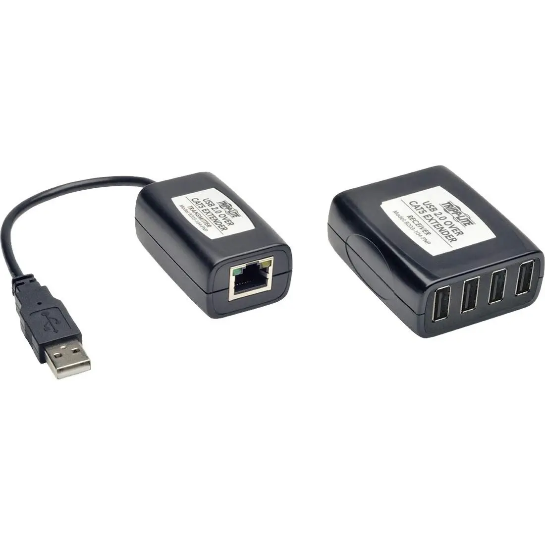Tripp Lite 4-Port USB 2.0 over Cat5/Cat6 Extender Hub Kit, Transmitter & Receiver (B203-104-PNP),Black
