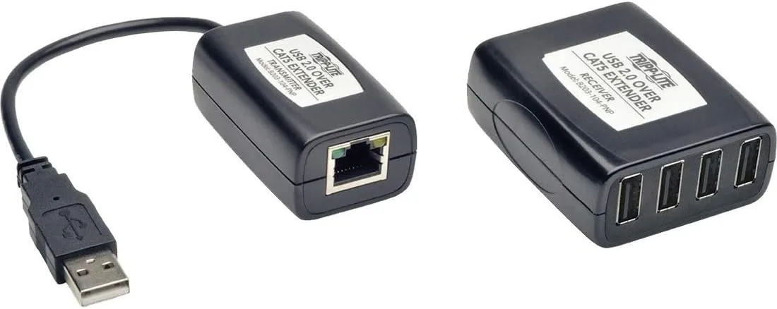 Tripp Lite 4-Port USB 2.0 over Cat5/Cat6 Extender Hub Kit, Transmitter & Receiver (B203-104-PNP),Black