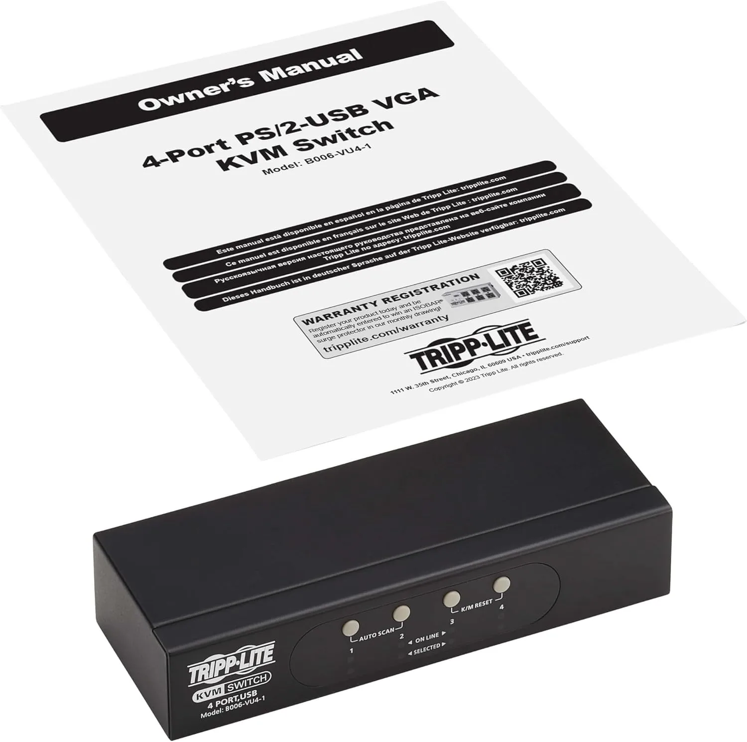 Tripp Lite 4-Port KVM Switch VGA with USB or PS/2 Port for Keyboard Mouse, Desktop PC, 4 Computers 1 Monitor