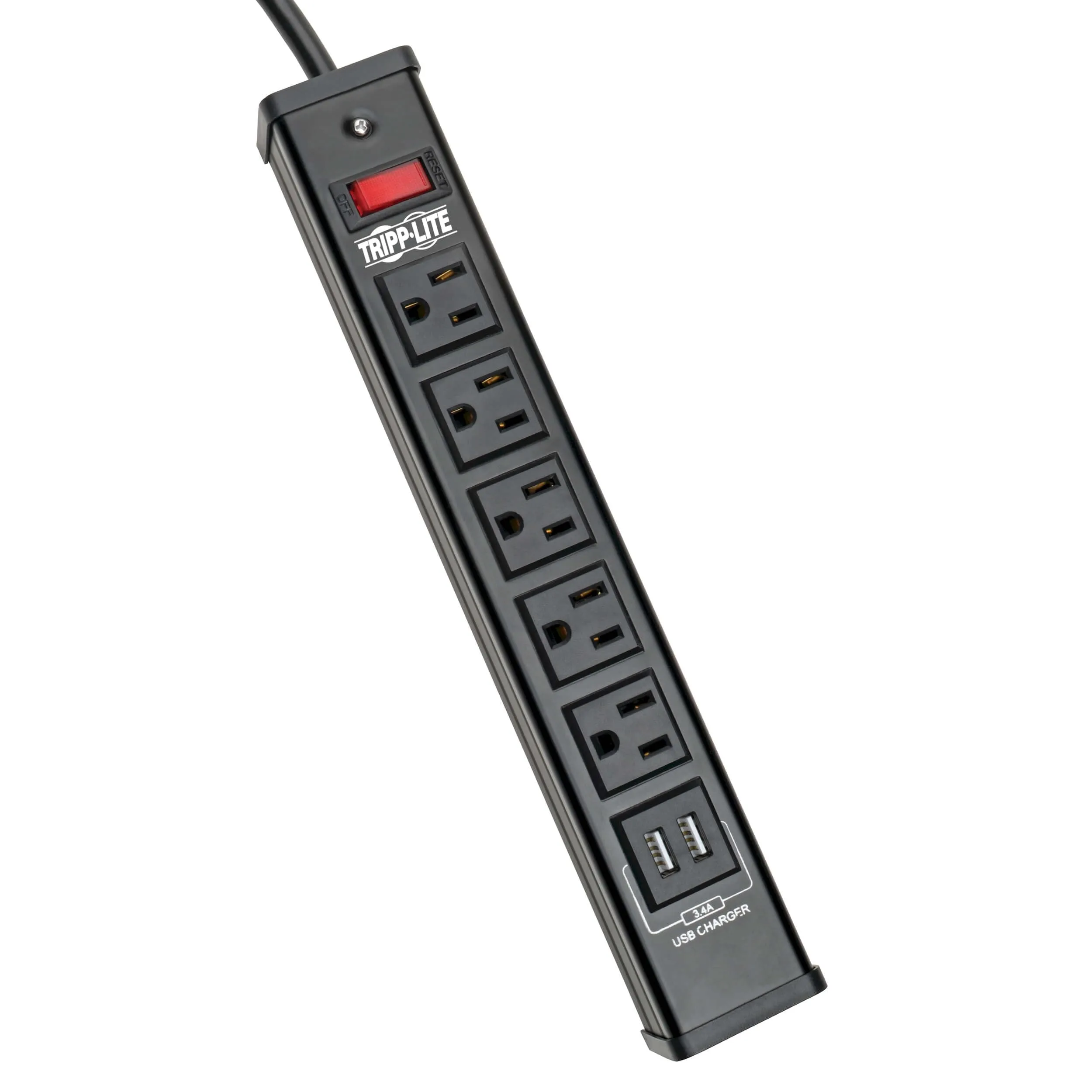 Tripp Lite 5 Outlet Surge Protector Power Strip, 6ft Cord, 450 Joules, 2 USB Charging Ports, Led
