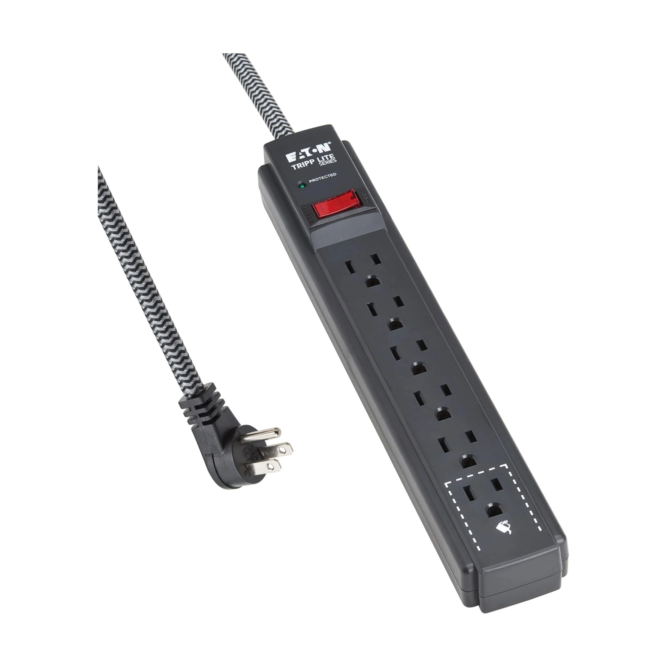 Eaton Tripp Lite Series 6-Outlet Surge Protector Power Strip, Flat Plug 10ft Braided Extension Cord, 1200 Joules