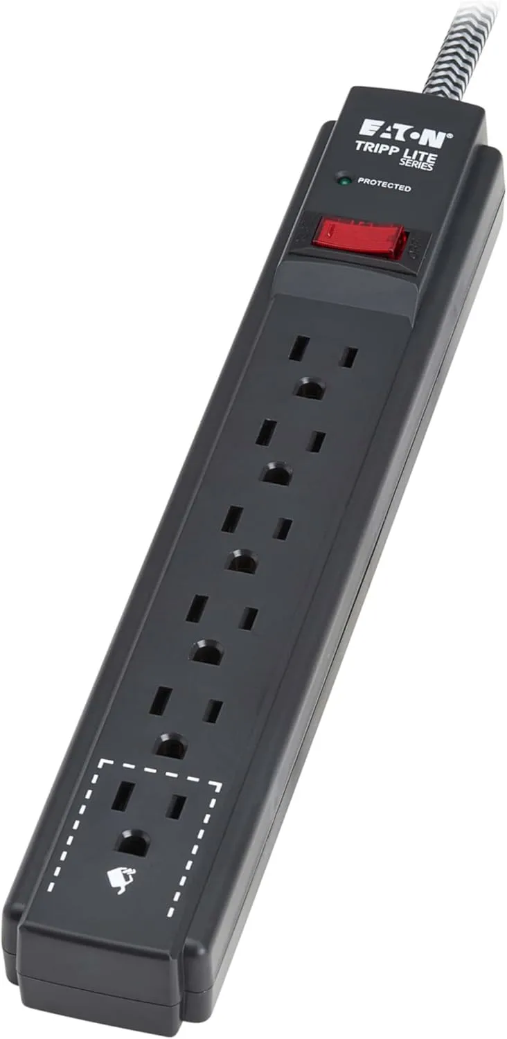 Eaton Tripp Lite Series 6-Outlet Surge Protector Power Strip, Flat Plug 20ft Braided Extension Cord, 1200 Joules