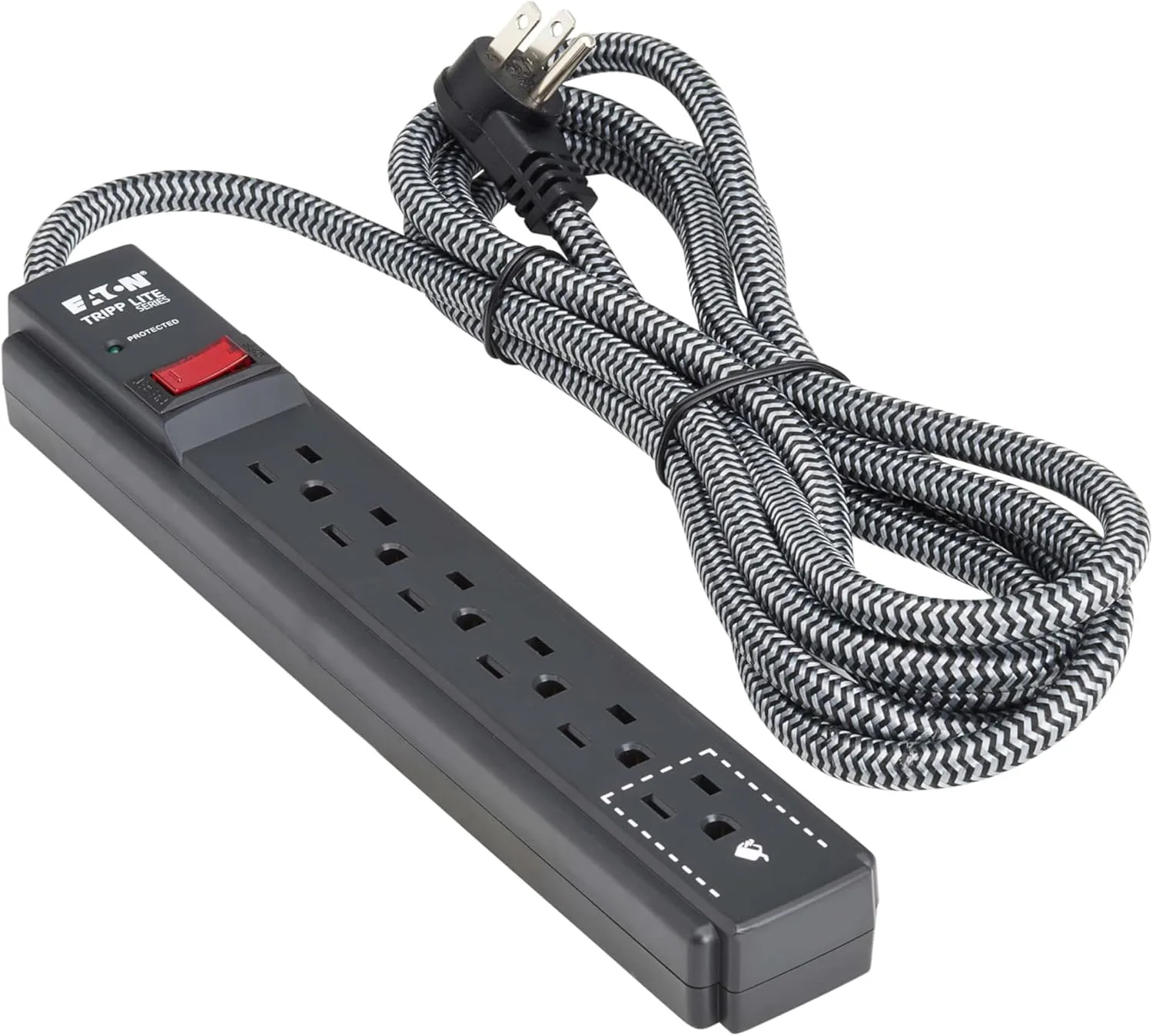 Eaton Tripp Lite Series 6-Outlet Surge Protector Power Strip, Flat Plug 20ft Braided Extension Cord, 1200 Joules