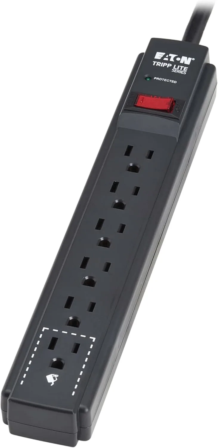 Eaton Tripp Lite Series 6-Outlet Surge Protector Power Strip, 3ft Extension Cord, 600 Joules, 15A Circuit Breaker, Black