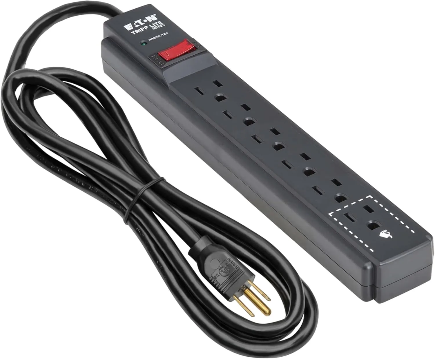 Eaton Tripp Lite Series 6-Outlet Surge Protector Power Strip, 3ft Extension Cord, 600 Joules, 15A Circuit Breaker, Black