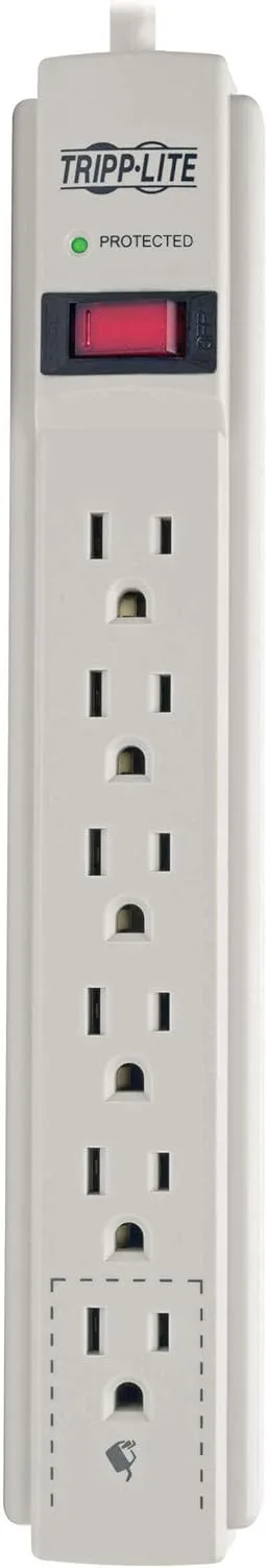 Tripp Lite 6 Outlet Surge Protector Power Strip, Black/Light Gray, 8ft Cord, RJ11, 990 Joules (TLP608TEL)