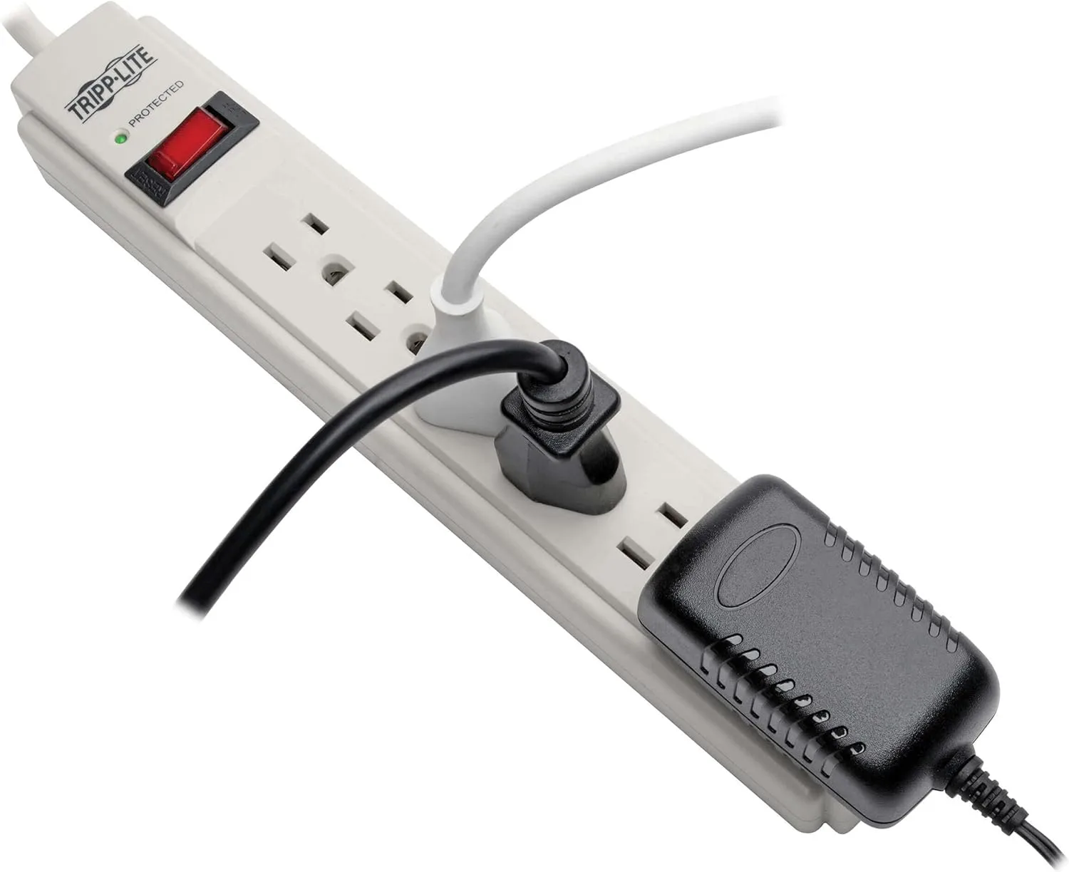 Tripp Lite 6 Outlet Surge Protector Power Strip, Black/Light Gray, 8ft Cord, RJ11, 990 Joules (TLP608TEL)