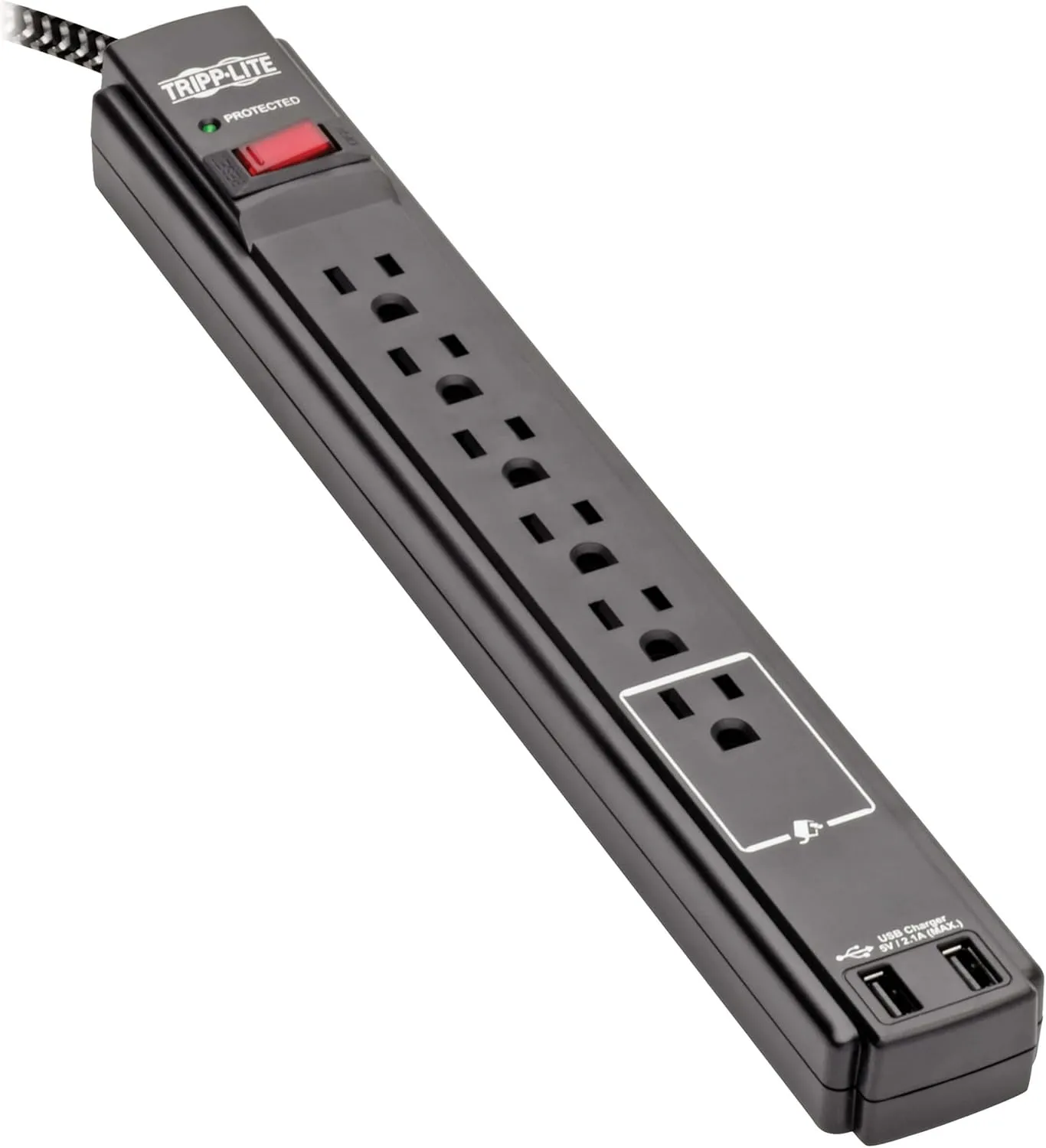 Tripp Lite Surge Protector Power Strip with USB, 6-Outlet & 2 USB Ports, 10ft Braided Cord, 990 Joules (TLP610BUAM)