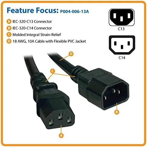 Tripp Lite Computer Power Extension Cord (IEC-320-C14 to IEC-320-C13) 16AWG 13A