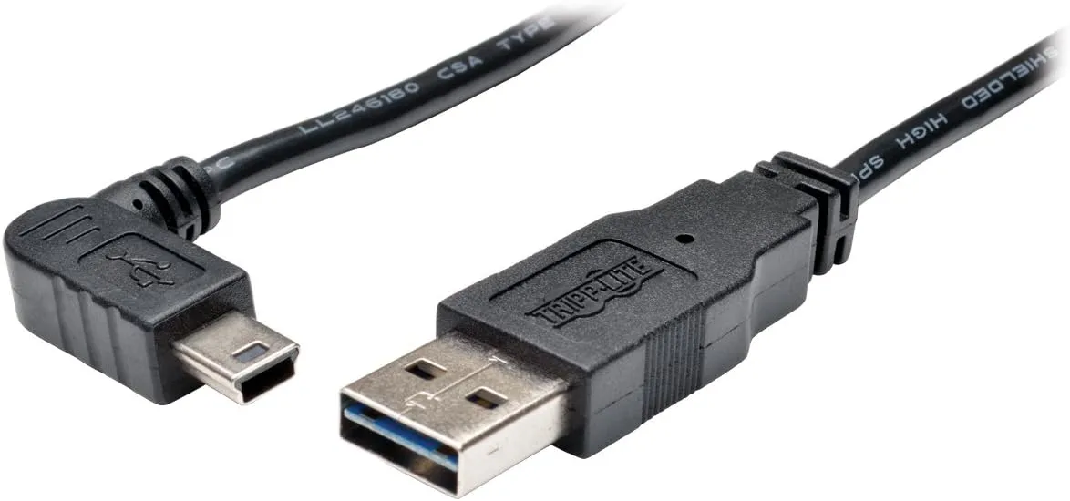 TRIPP LITE 6-Feet USB 2.0 Universal Reversible Cable A to Right Angle 5-Pin Mini B, Black (UR030-006-RAB)