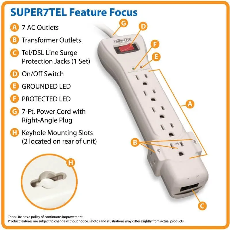 Tripp Lite 7-Outlet Surge Protector Power Strip with Right-Angle Plug
