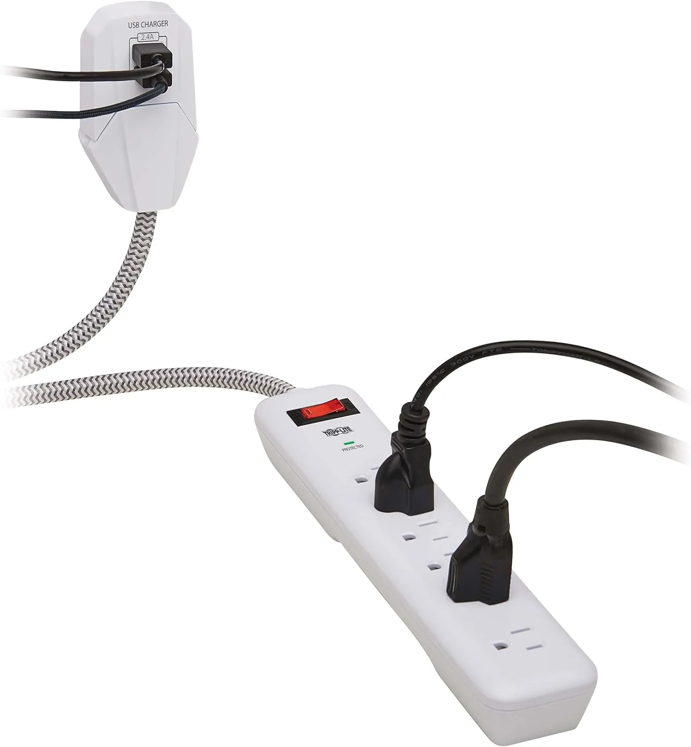 Tripp Lite Surge Protector Power Strip 7-Outlet with 2 USB Ports 6ft Cord White (TLP616USB)