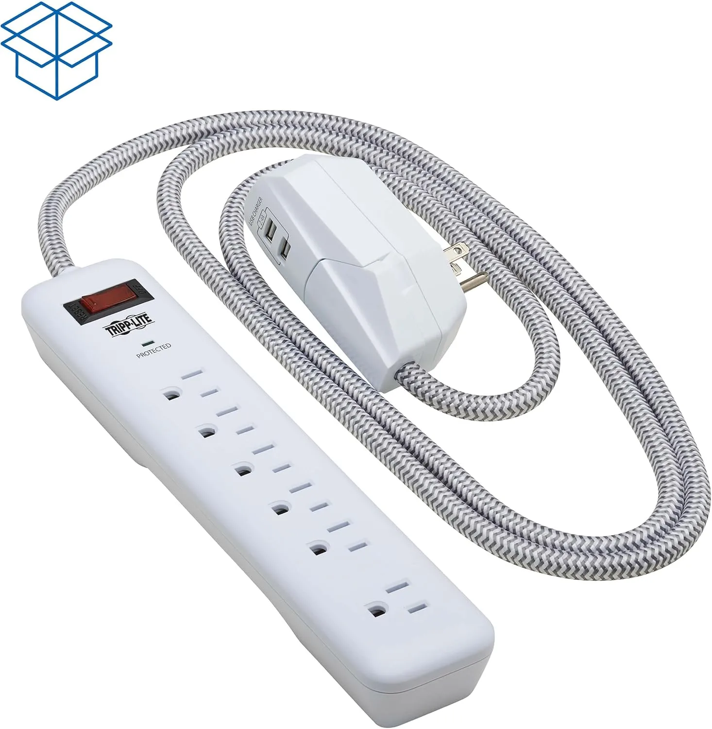 Tripp Lite Surge Protector Power Strip 7-Outlet with 2 USB Ports 6ft Cord White (TLP616USB)